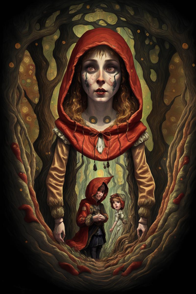 03127-791661590-red riding hood tale, by Gustav Klimt, apocalyptic future, epic composition, dreamlike, absurdes, fantasy.png